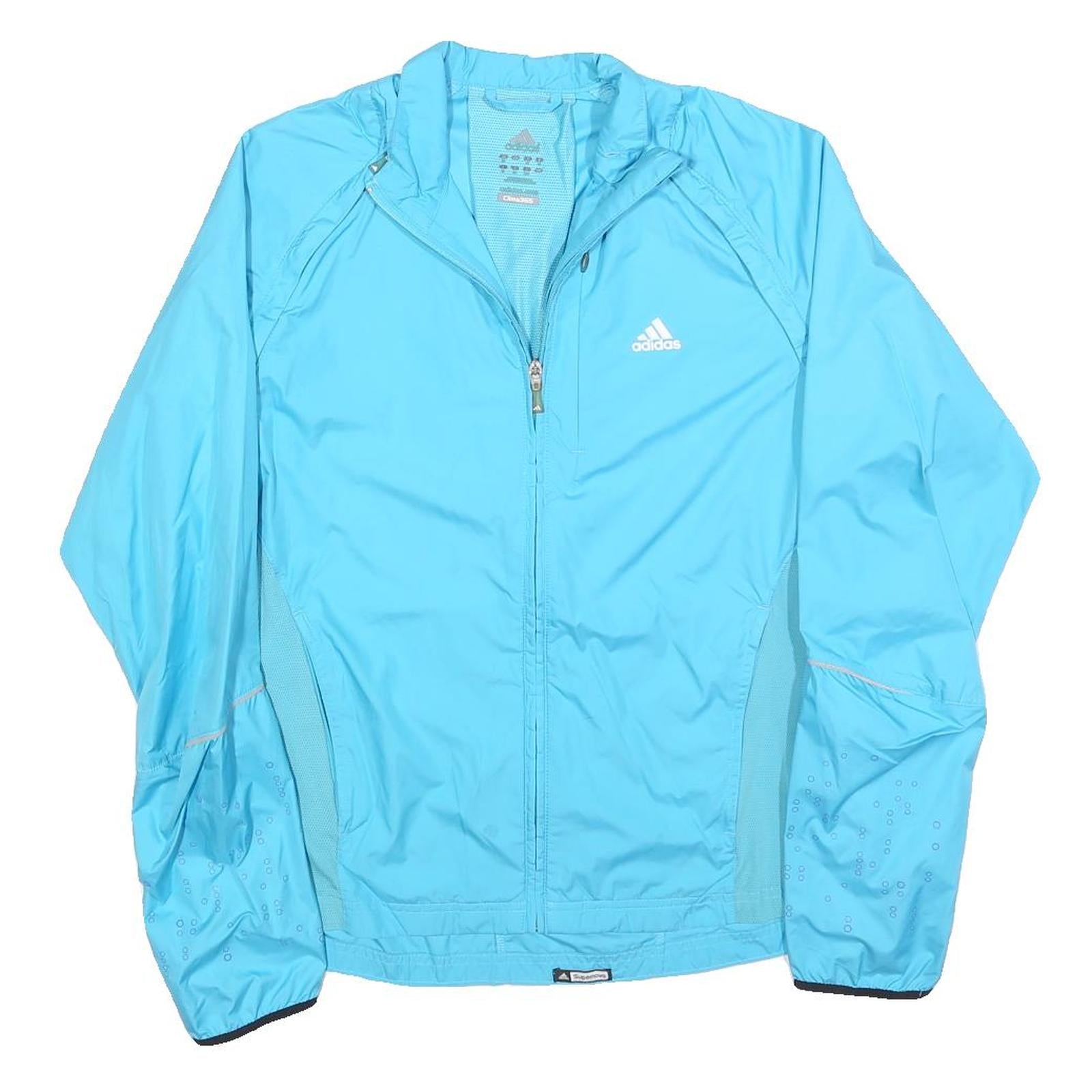 ADIDAS Womens Blue Lightweight Zip Jacket UK 14 Polyester Blend Athletic Outdoor
