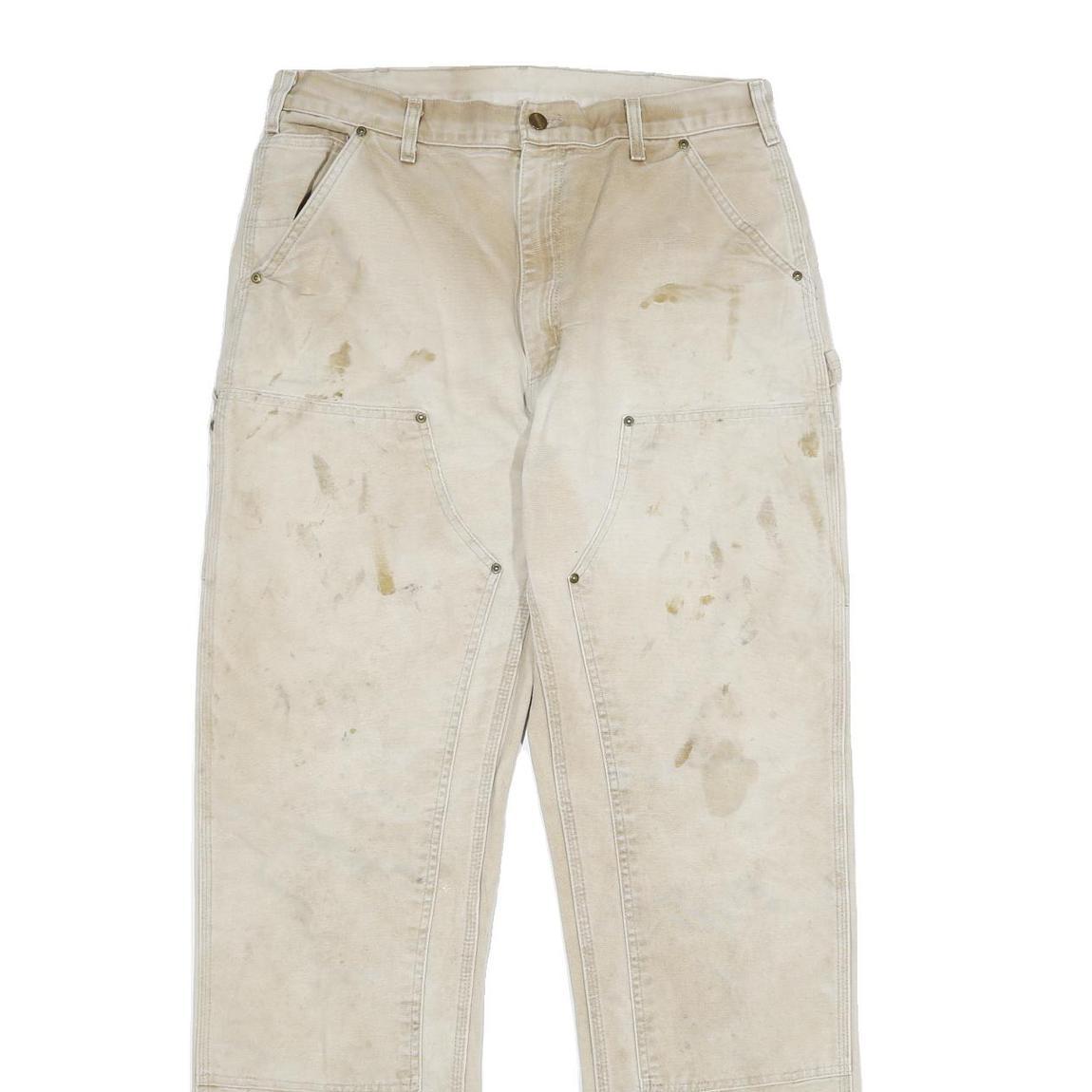 CARHARTT Mens Cotton Beige Classic Straight Trousers W36 L36 Workwear Durable