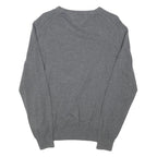 TOMMY HILFIGER Mens Grey Plain Jumper V-Neck Basic Knit L Cotton Blend Casual
