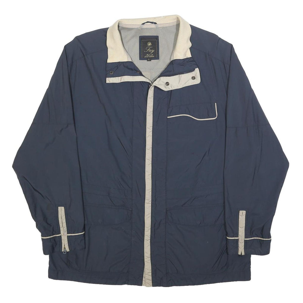 FAY Mens Blue & Cream Jacket L Polyester Blend Zip Plain Casual