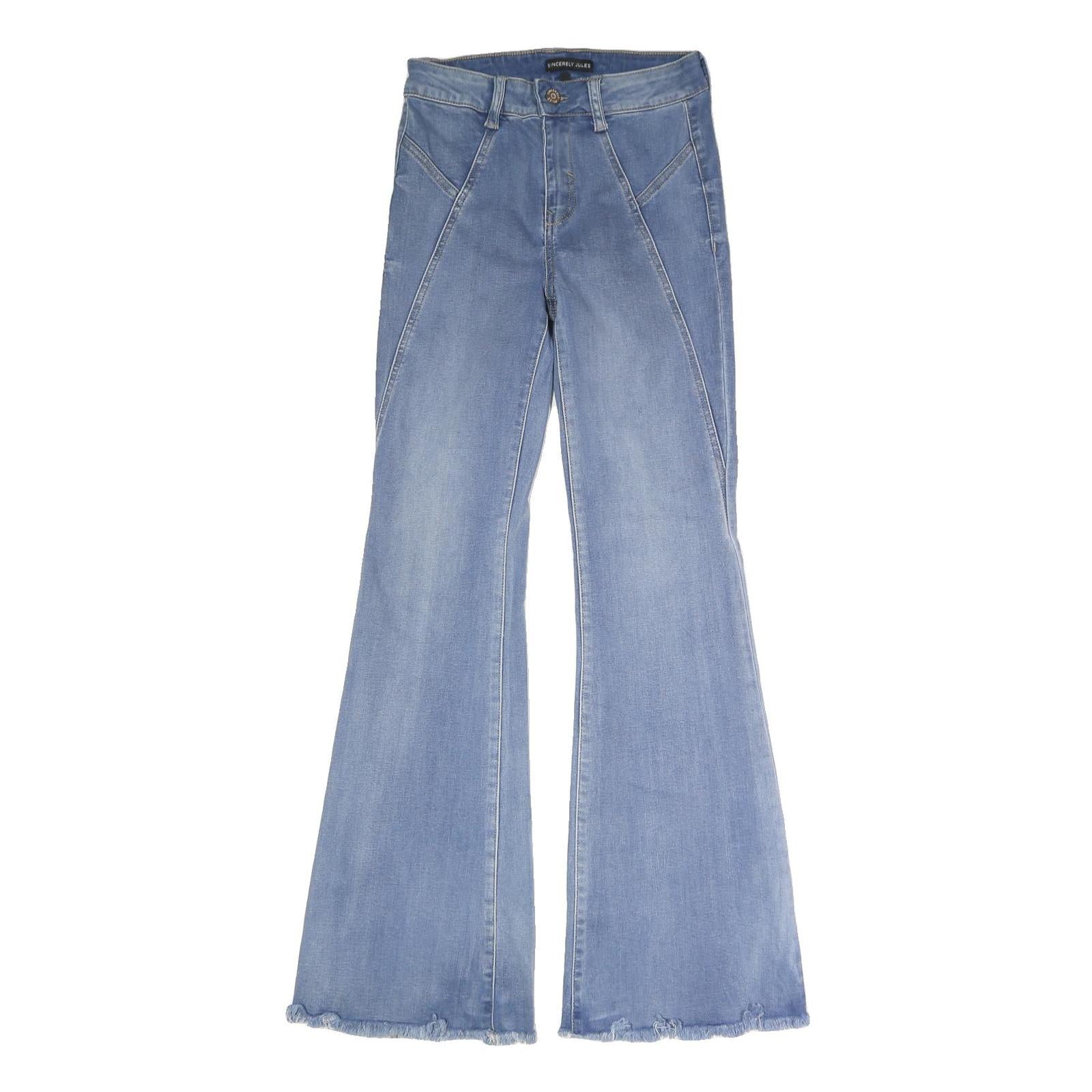 SINCERELY JULES Womens Jeans Blue Regular Flared Denim Light W25 L31 Button