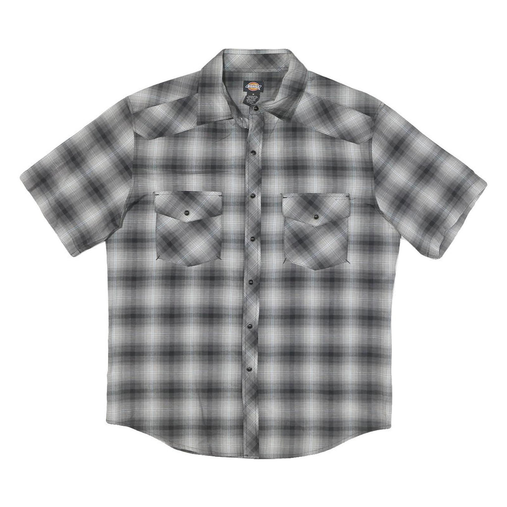 DICKIES Mens Grey Check Shirt M Cotton Blend Short Sleeve Button Shirt