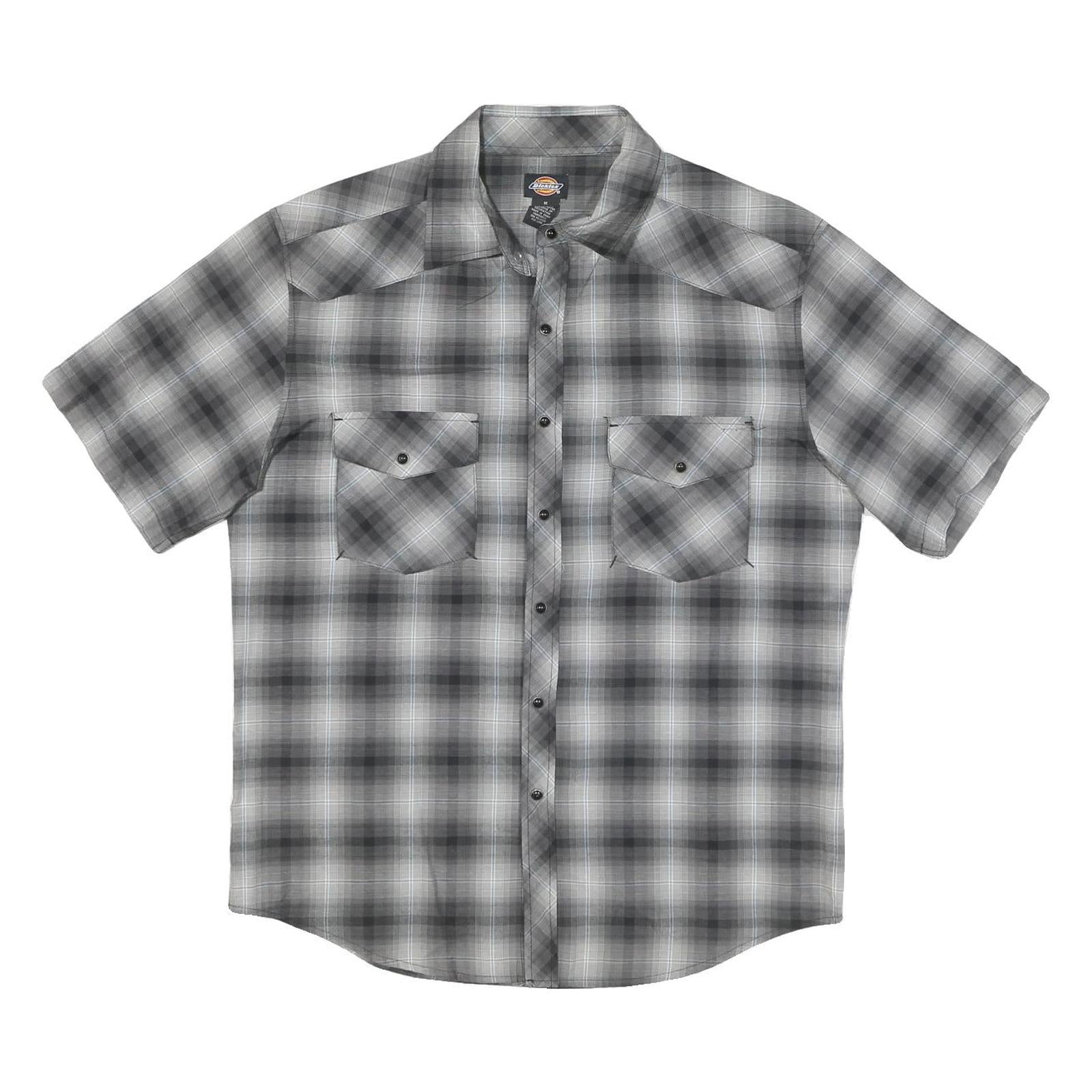 DICKIES Mens Grey Check Shirt M Cotton Blend Short Sleeve Button Shirt