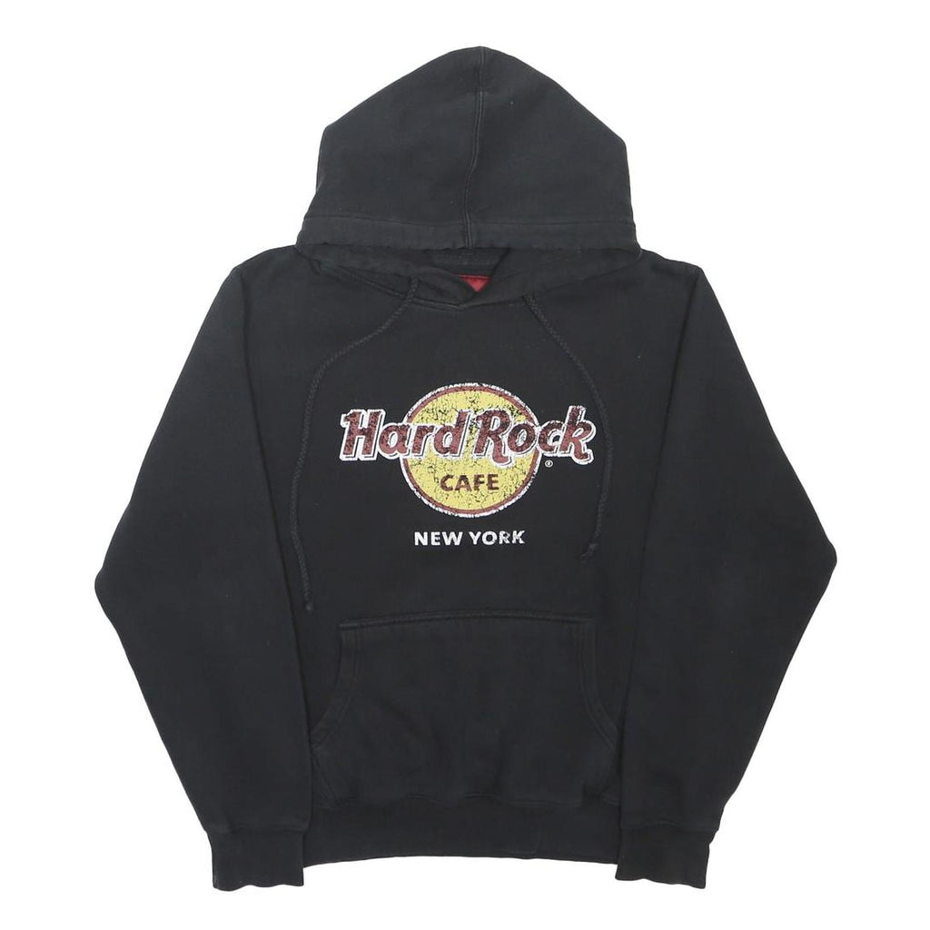 HARD ROCK CAFE Mens Black Pullover Hoodie M New York Logo Cotton Blend Casual