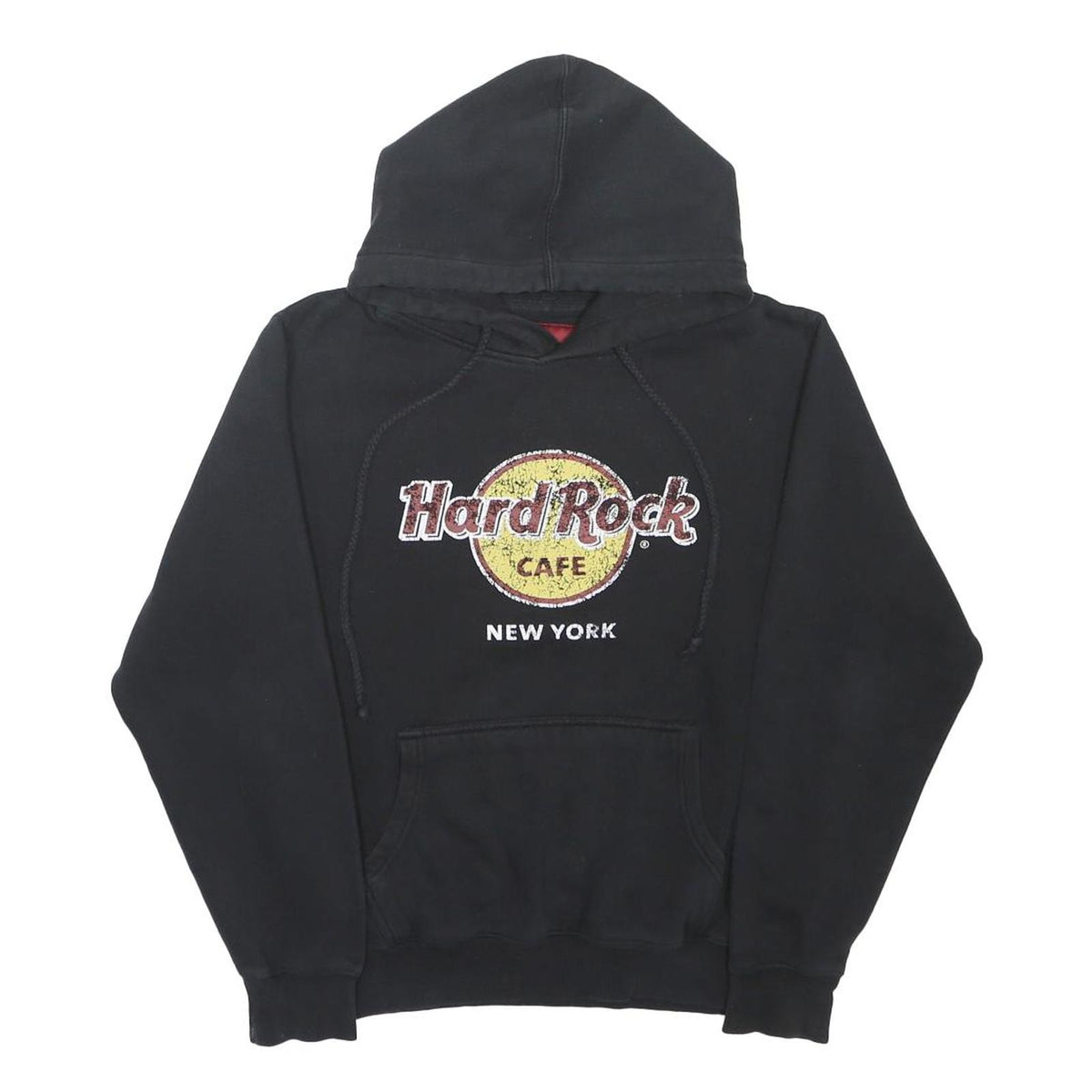 HARD ROCK CAFE Mens Black Pullover Hoodie M New York Logo Cotton Blend Casual