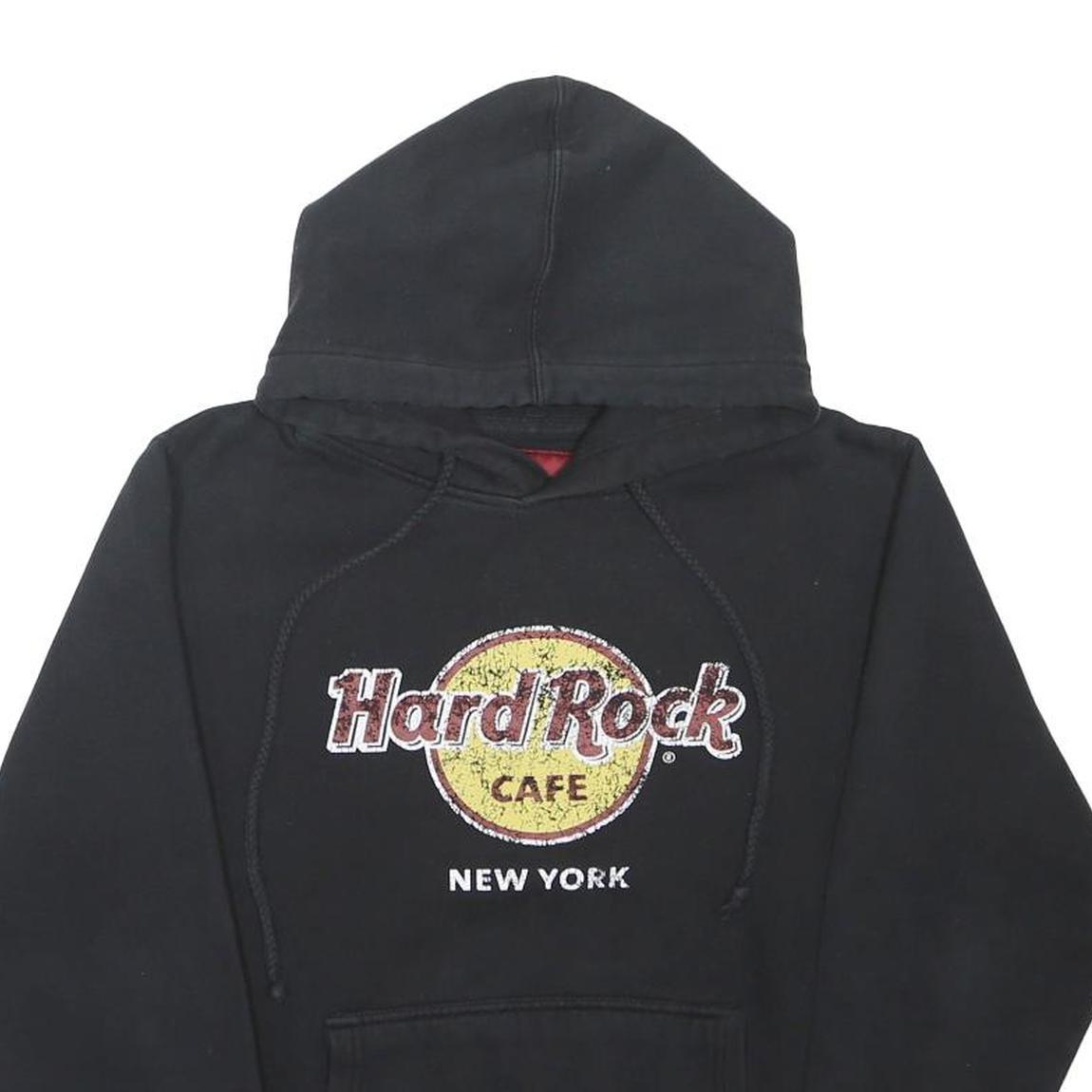 HARD ROCK CAFE Mens Black Pullover Hoodie M New York Logo Cotton Blend Casual