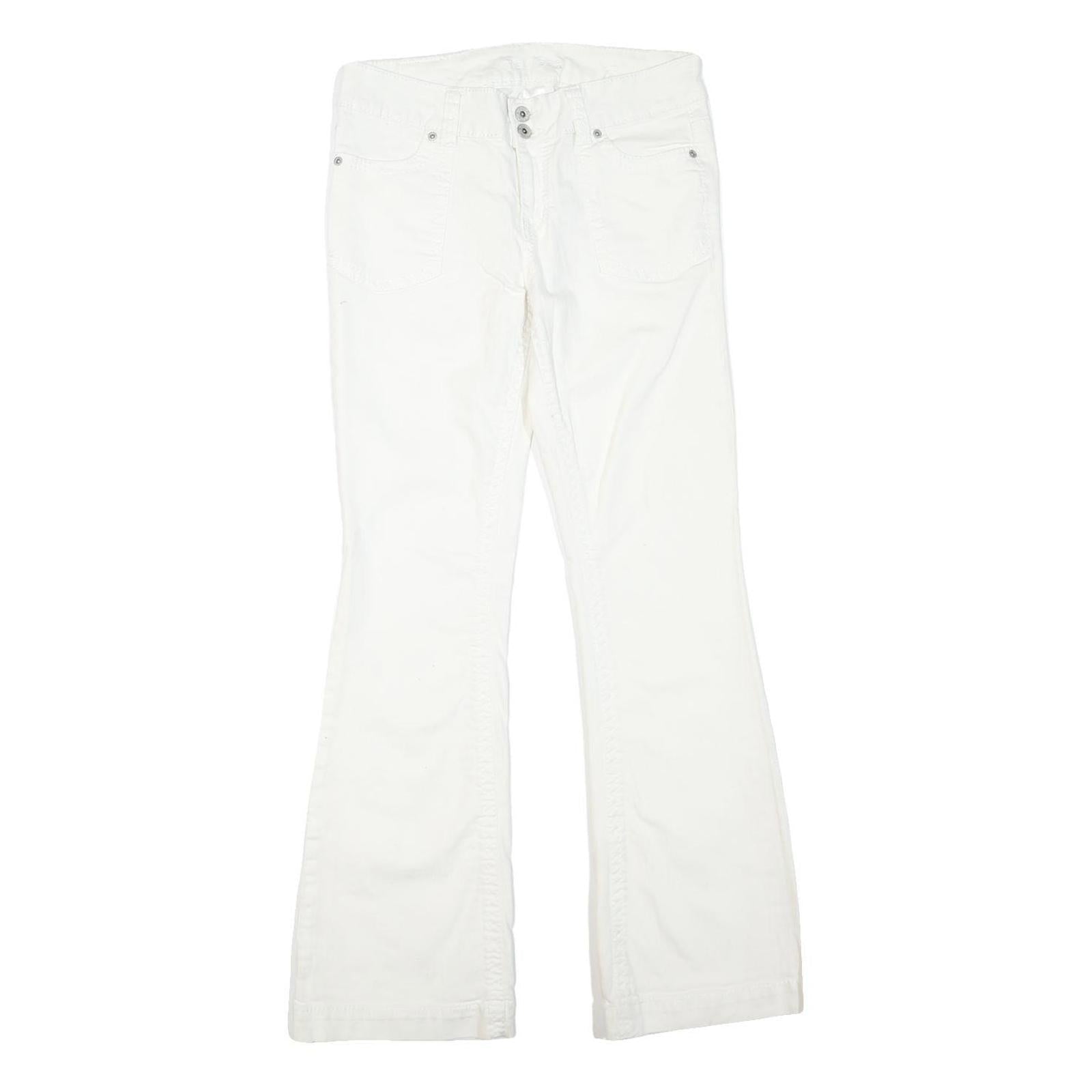 MAURICES Womens Cotton Blend White Regular Flared Trousers W32 L32 Classic Zip