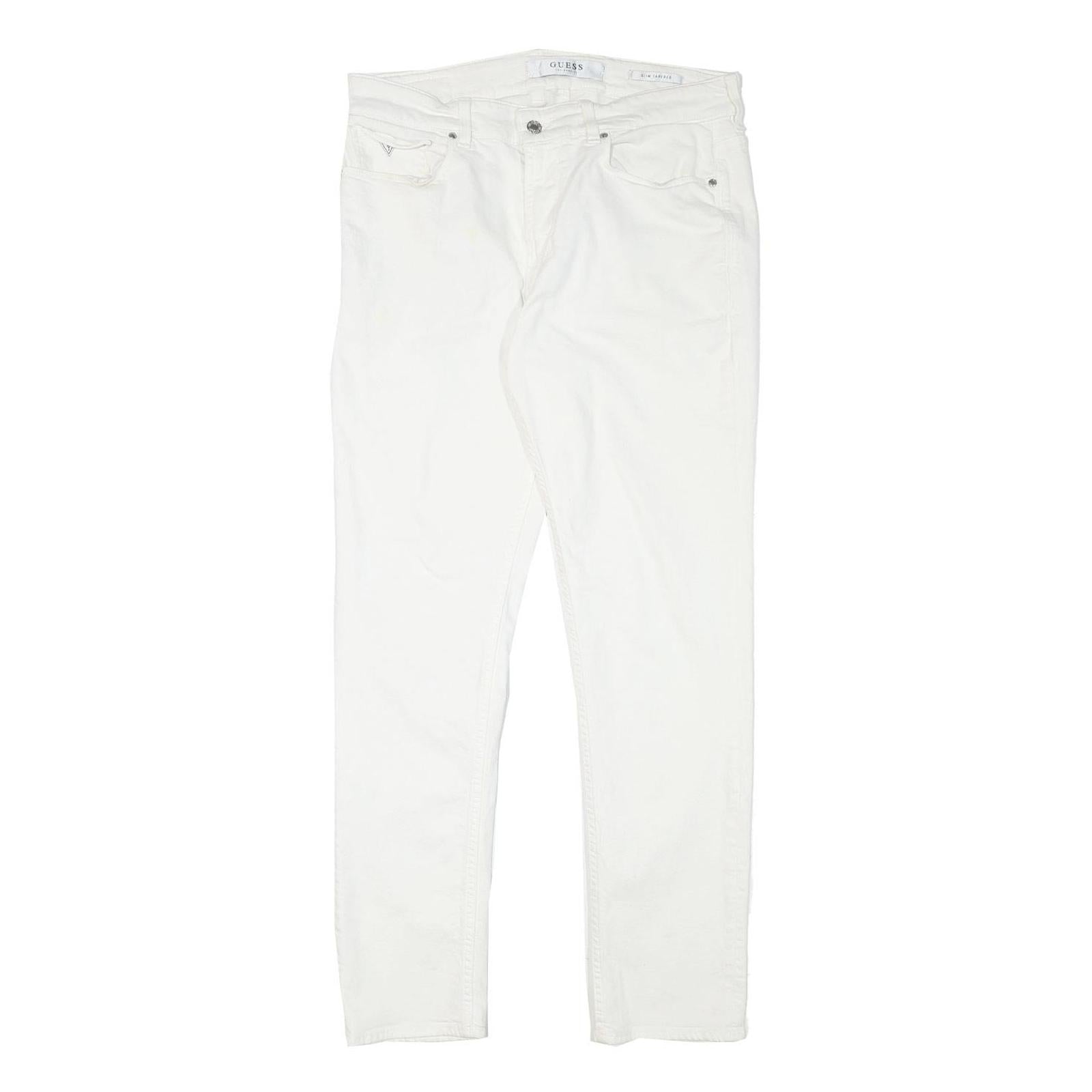 GUESS Mens Slim White Jeans Cotton Blend W33 L30 Zip Closed Casual Wear