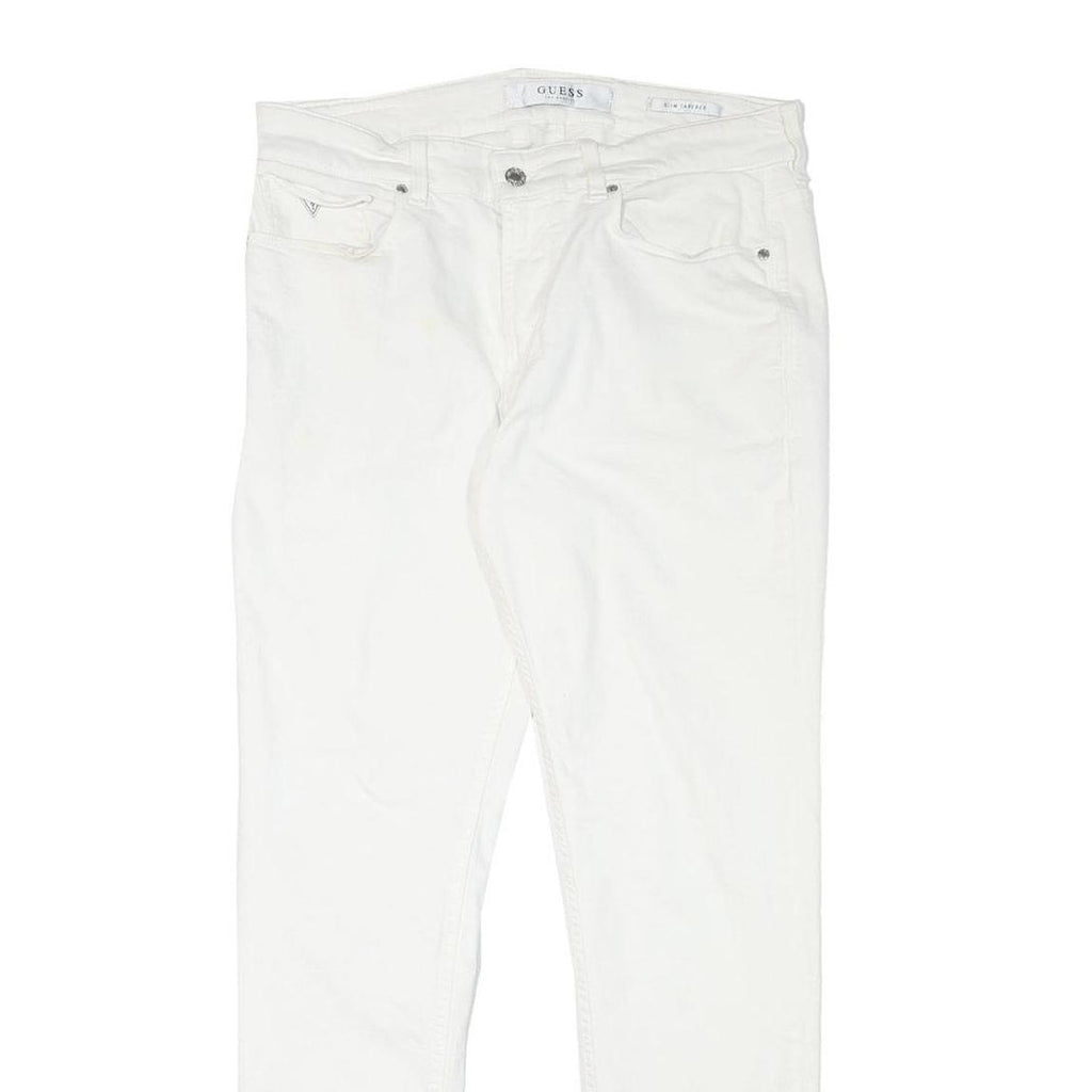 GUESS Mens Slim White Jeans Cotton Blend W33 L30 Zip Closed Casual Wear