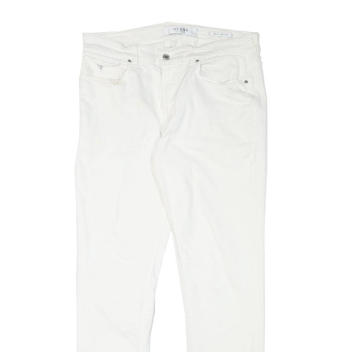 GUESS Mens Slim White Jeans Cotton Blend W33 L30 Zip Closed Casual Wear