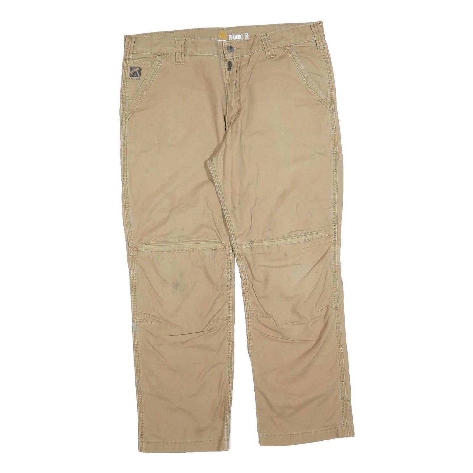 CARHARTT Mens Relaxed Fit Beige Cotton Blend Workwear Trousers W36 L30 Durable