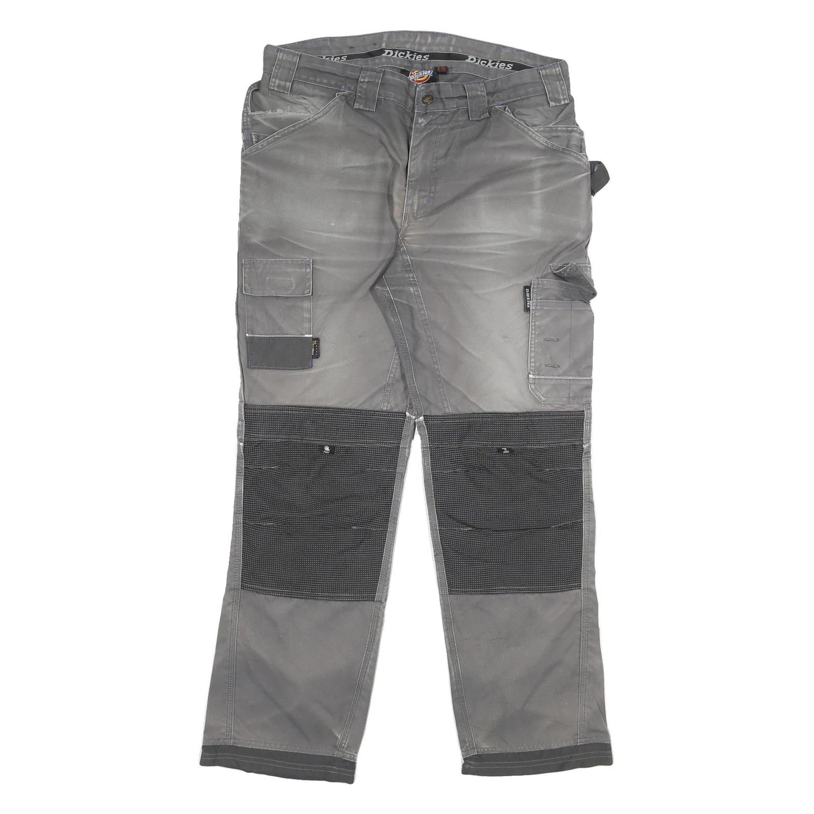 DICKIES Mens Cotton Blend Grey Work Trousers Regular Straight W34 L31 Utility