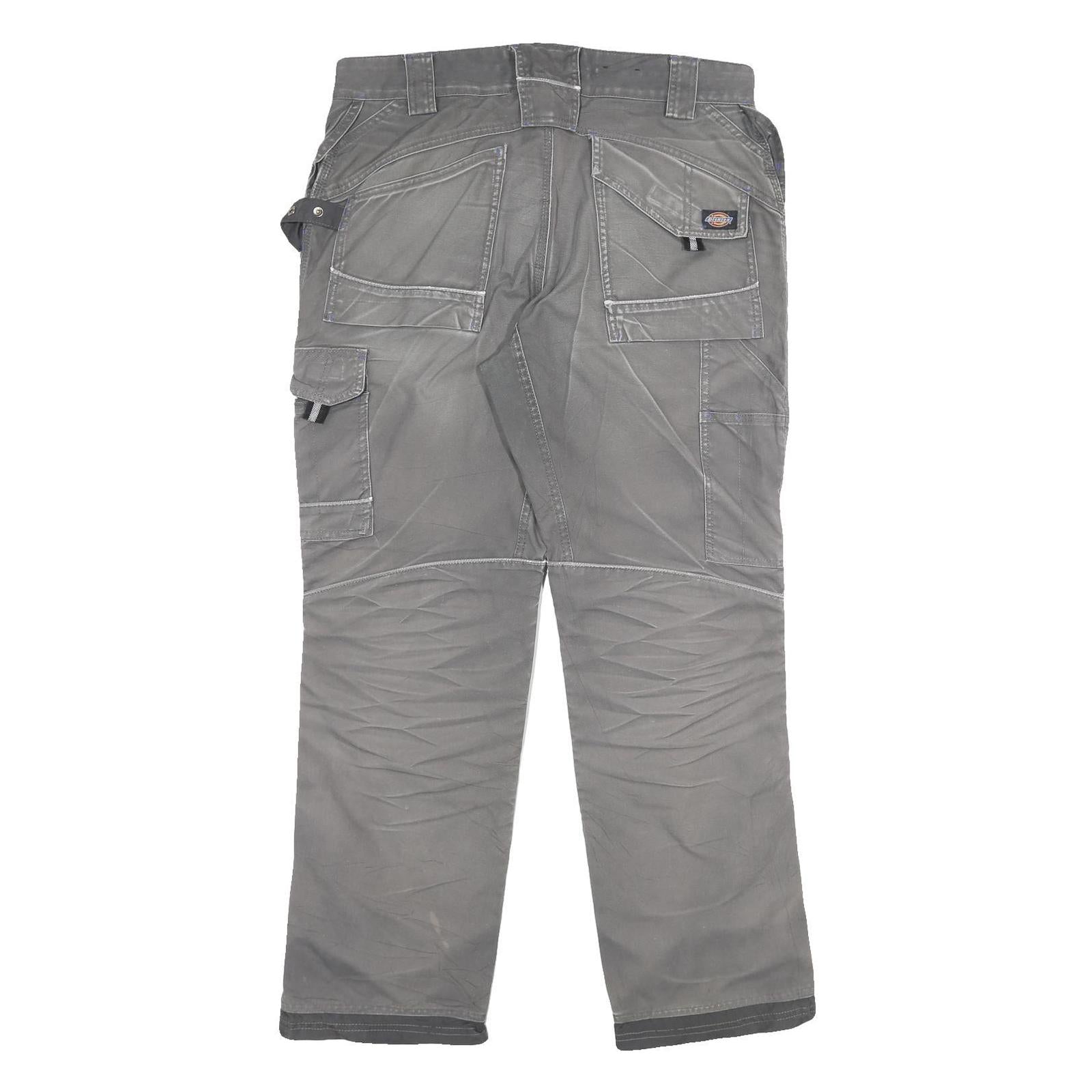 DICKIES Mens Cotton Blend Grey Work Trousers Regular Straight W34 L31 Utility