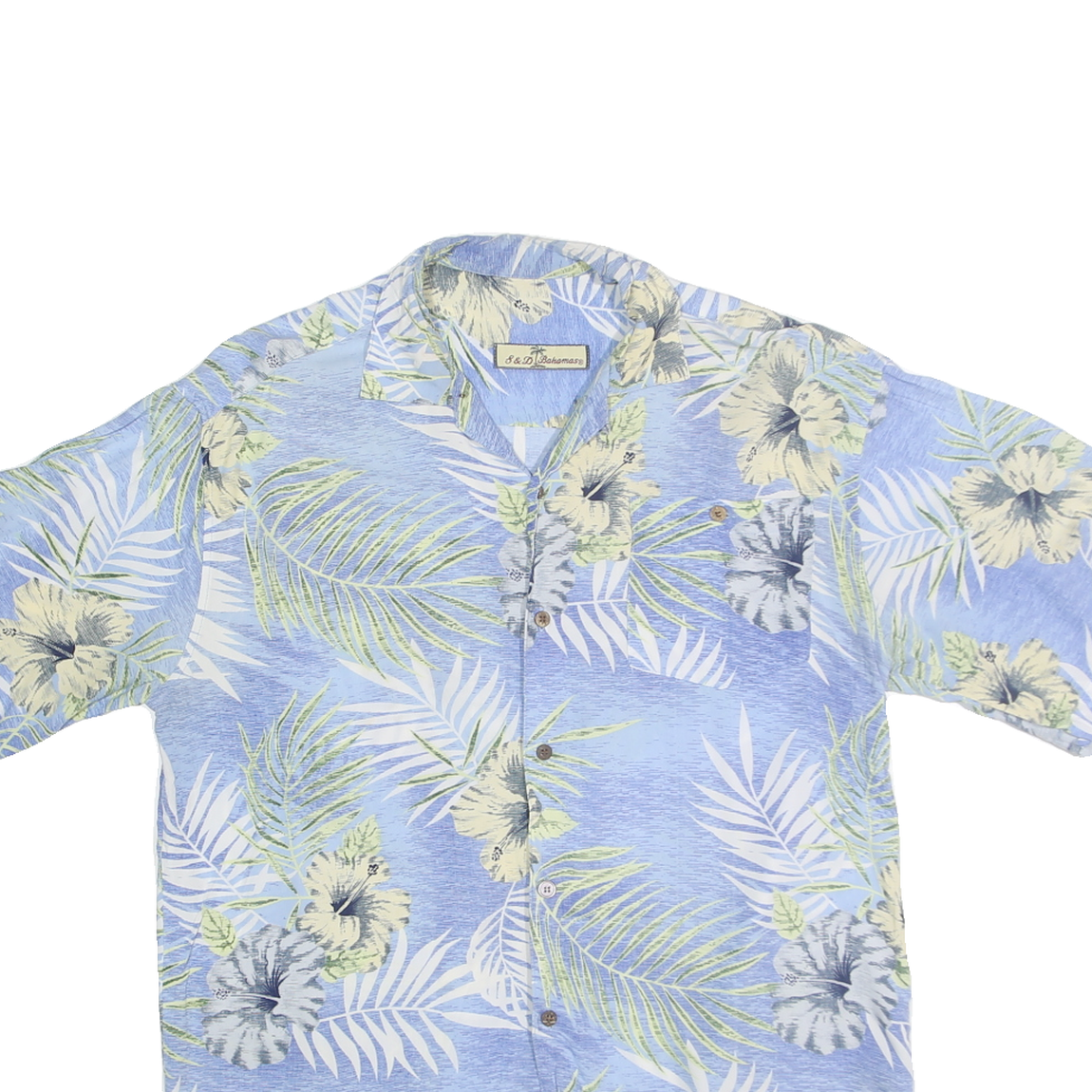 S&D BAHAMAS Mens Blue & Green Floral Cotton Blend Hawaiian Shirt M Casual Summer