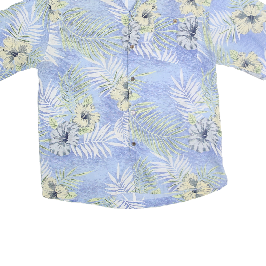 S&D BAHAMAS Mens Blue & Green Floral Cotton Blend Hawaiian Shirt M Casual Summer