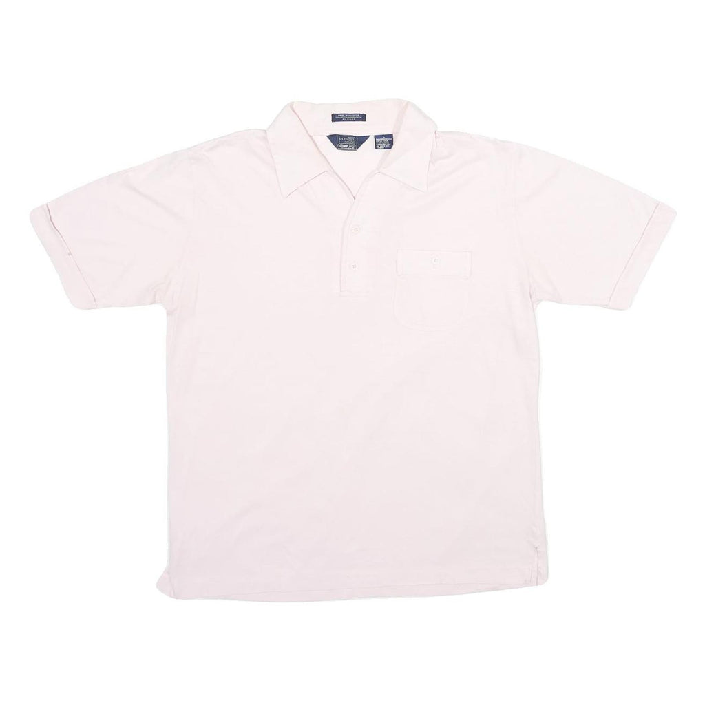 MANHATTAN Mens White Cotton Blend Short Sleeve Polo Shirt L Pocket Plain Casual