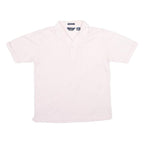 MANHATTAN Mens White Cotton Blend Short Sleeve Polo Shirt L Pocket Plain Casual