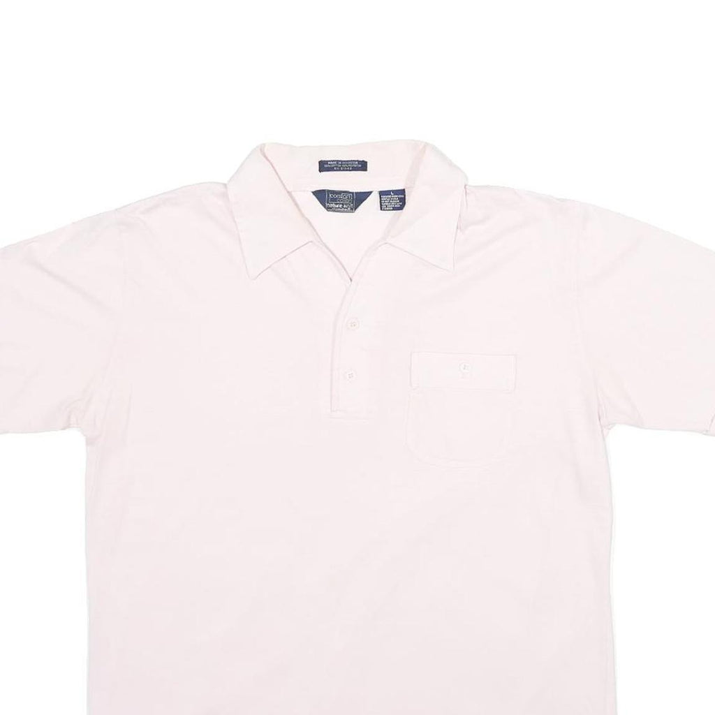 MANHATTAN Mens White Cotton Blend Short Sleeve Polo Shirt L Pocket Plain Casual