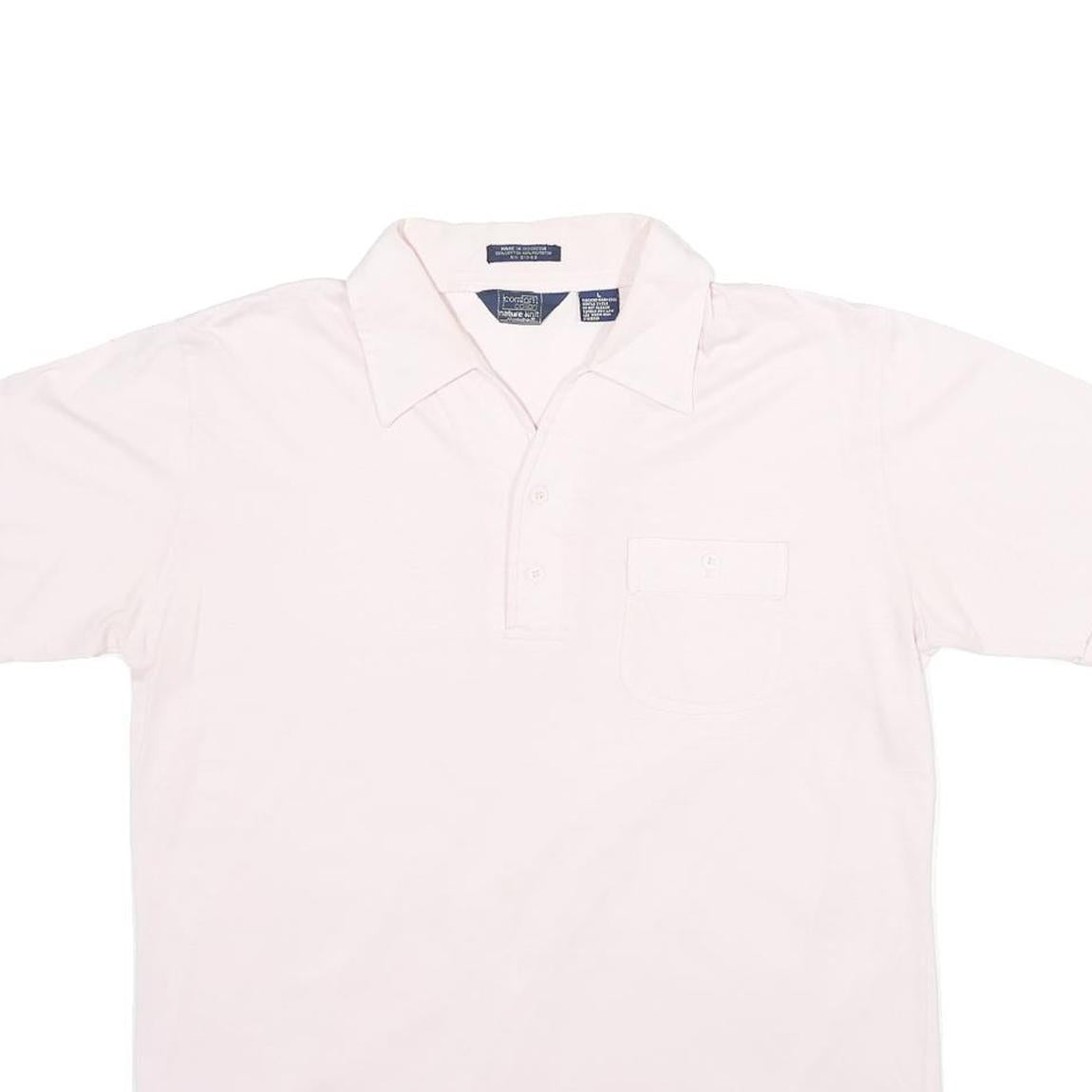 MANHATTAN Mens White Cotton Blend Short Sleeve Polo Shirt L Pocket Plain Casual