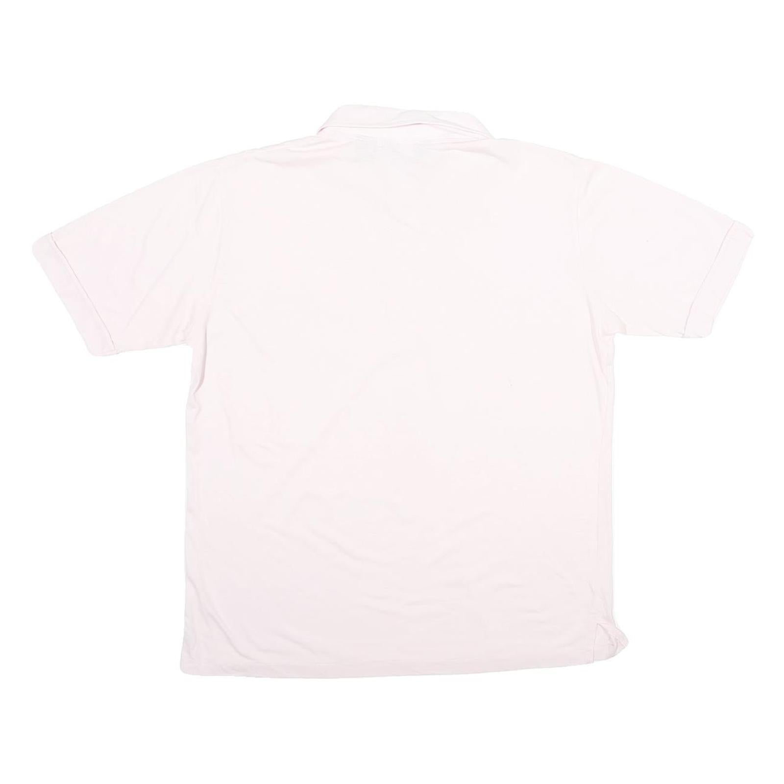 MANHATTAN Mens White Cotton Blend Short Sleeve Polo Shirt L Pocket Plain Casual
