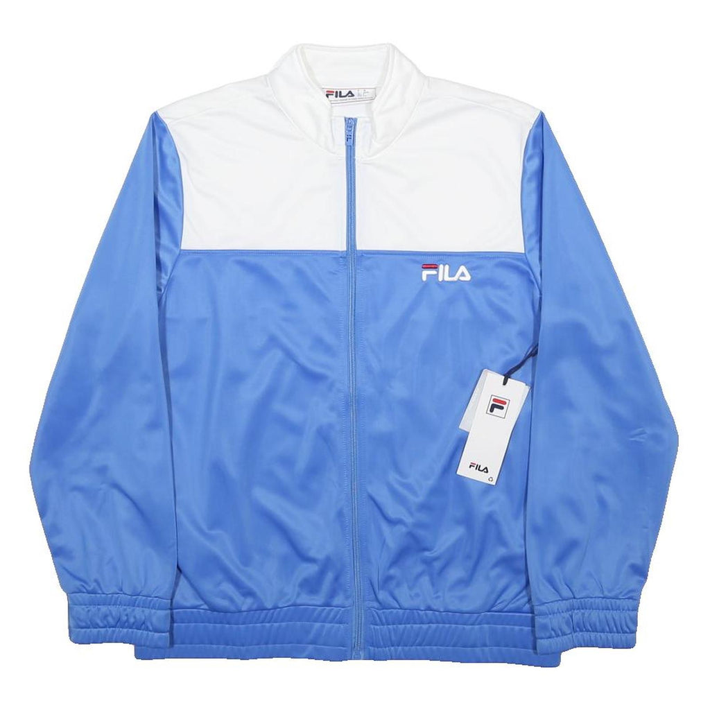 FILA Mens Blue & White Plain Zip Jacket L Polyester Sportswear Training Top