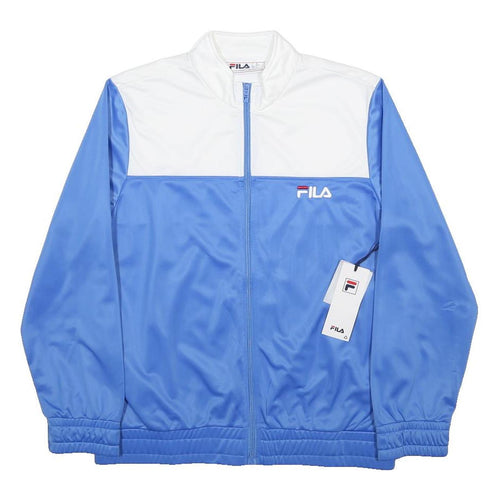 FILA Mens Blue & White Plain Zip Jacket L Polyester Sportswear Training Top