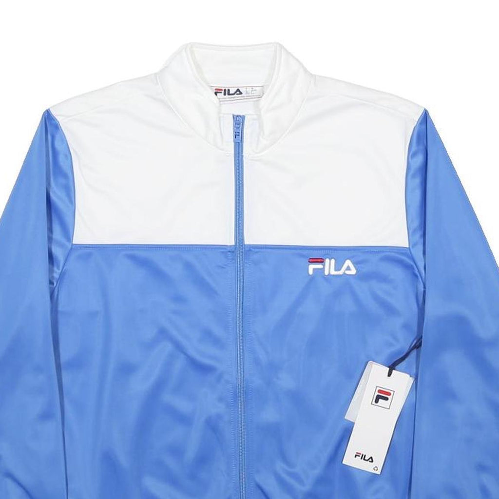 FILA Mens Blue & White Plain Zip Jacket L Polyester Sportswear Training Top