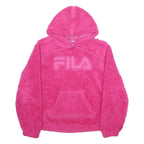 FILA Womens Pink Hooded Pullover L Soft Plush Hoodie Logo Sweatshirt