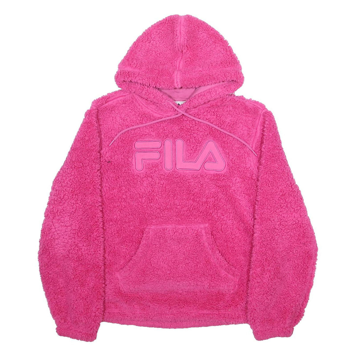 FILA Womens Pink Hooded Pullover L Soft Plush Hoodie Logo Sweatshirt