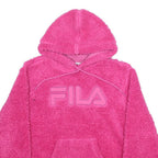 FILA Womens Pink Hooded Pullover L Soft Plush Hoodie Logo Sweatshirt