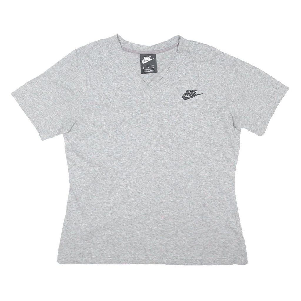 NIKE Womens Grey V-Neck T-Shirt S Cotton Blend Casual Sportswear