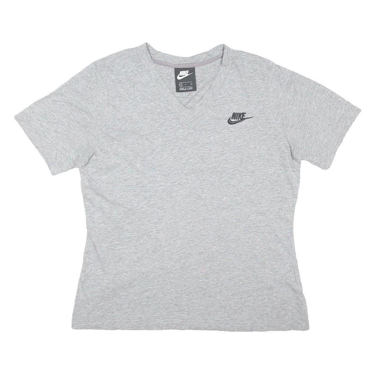 NIKE Womens Grey V-Neck T-Shirt S Cotton Blend Casual Sportswear