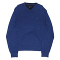 TOMMY HILFIGER Mens Blue Patterned Jumper V-Neck Basic Knit L Classic Cotton