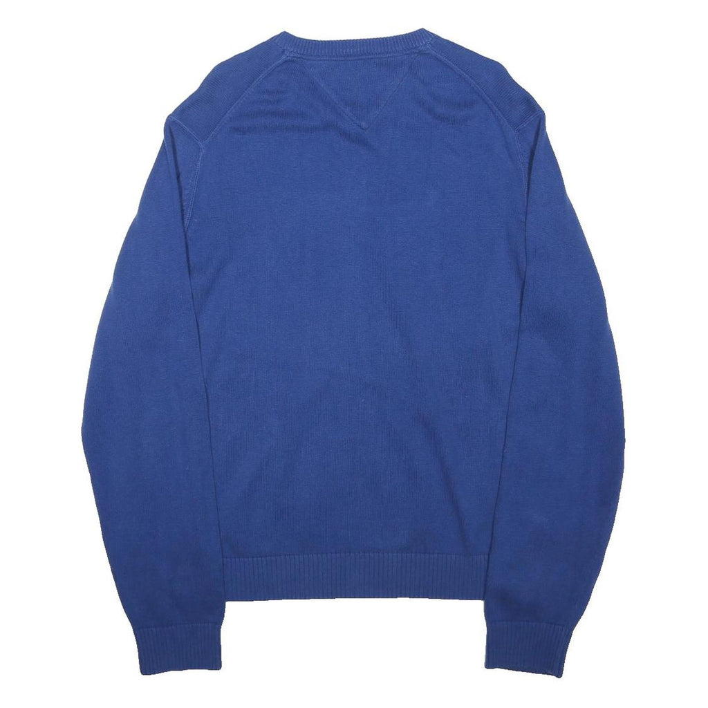 TOMMY HILFIGER Mens Blue Patterned Jumper V-Neck Basic Knit L Classic Cotton
