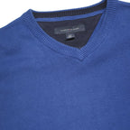 TOMMY HILFIGER Mens Blue Patterned Jumper V-Neck Basic Knit L Classic Cotton