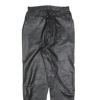 Womens Black Leather Regular Fit Trousers W28 L30 Zip Closure Stylish Pocketed