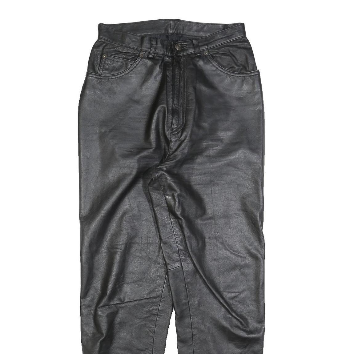 Womens Black Leather Regular Fit Trousers W28 L30 Zip Closure Stylish Pocketed