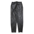 Womens Black Leather Regular Fit Trousers W28 L30 Zip Closure Stylish Pocketed