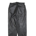 Womens Black Leather Regular Fit Trousers W28 L30 Zip Closure Stylish Pocketed