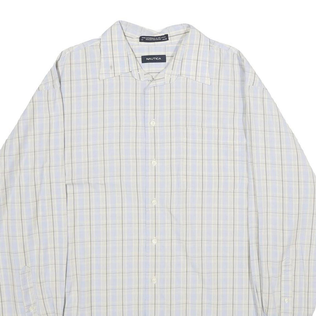 NAUTICA Mens White & Light Blue Check Shirt 2XL Cotton Long Sleeve Casual Formal