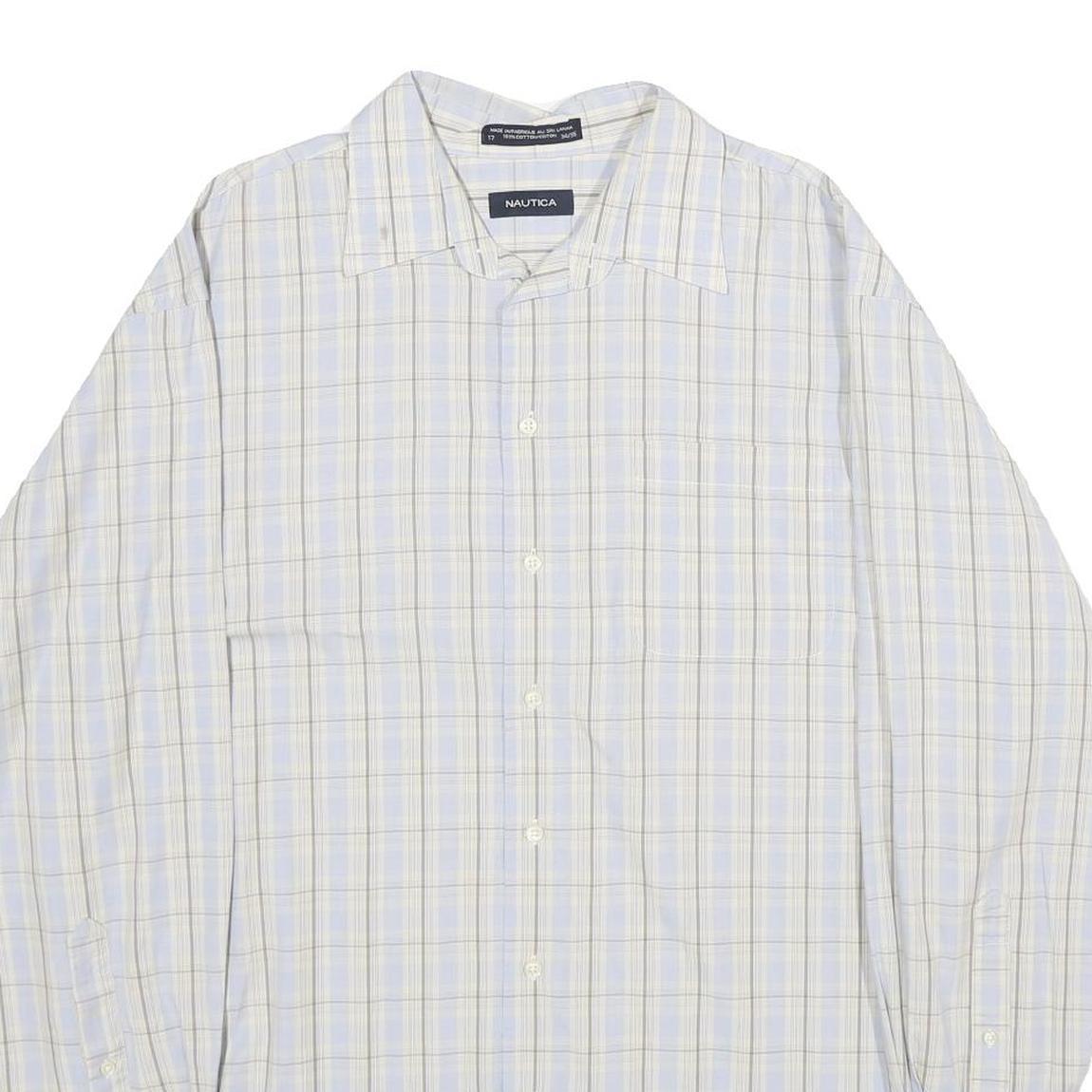 NAUTICA Mens White & Light Blue Check Shirt 2XL Cotton Long Sleeve Casual Formal