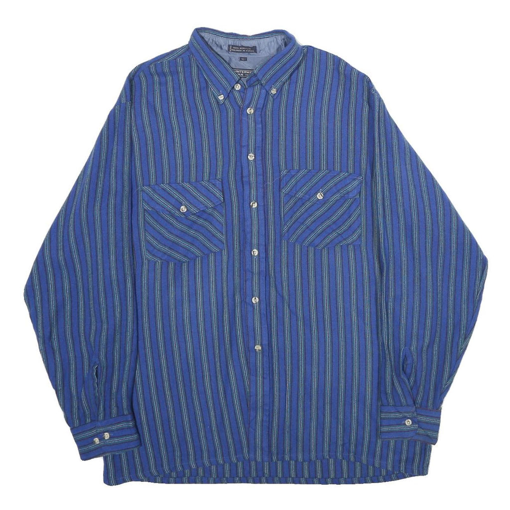 VAN HEUSEN Mens Blue Striped Shirt L Button-Down Long Sleeve Casual Acrylic
