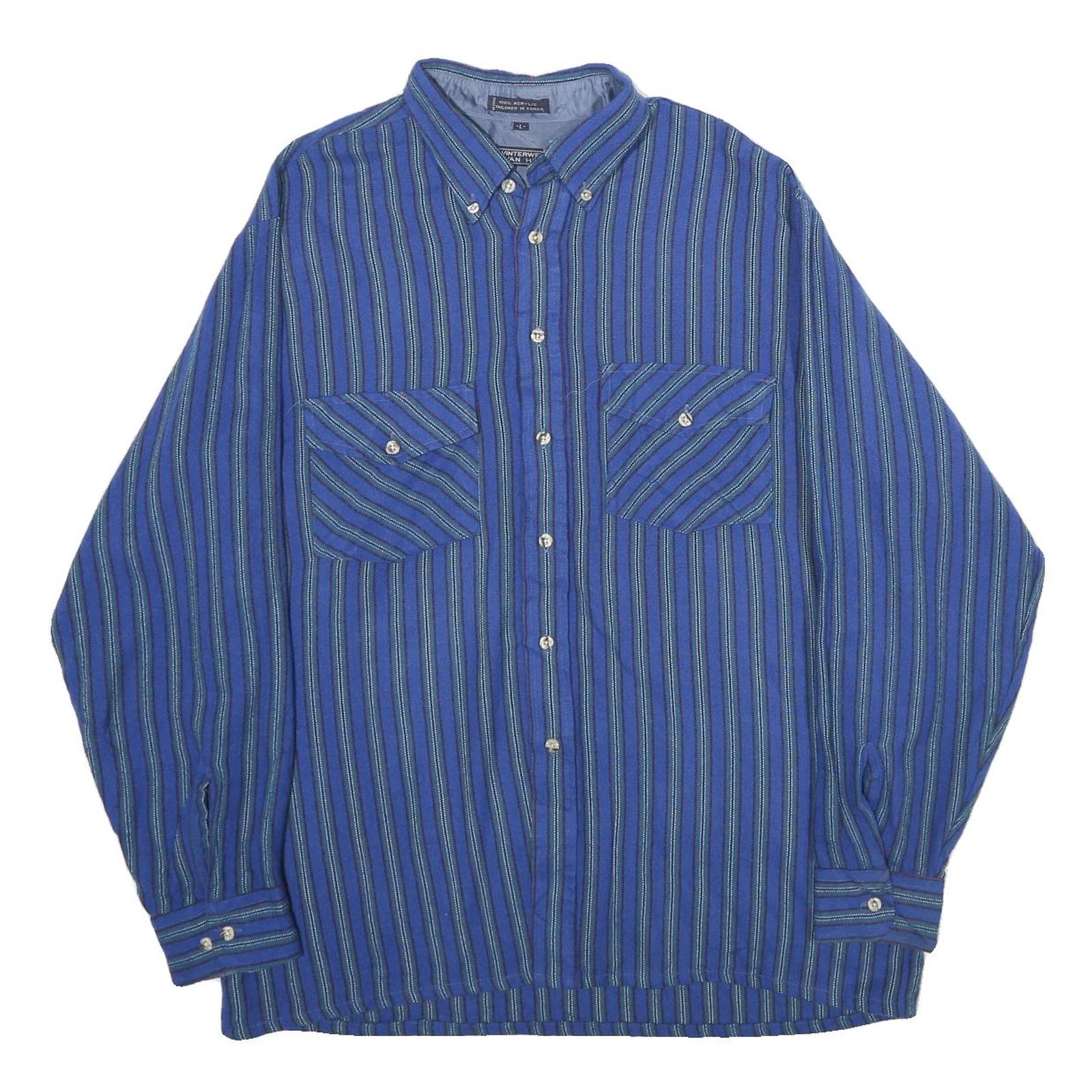 VAN HEUSEN Mens Blue Striped Shirt L Button-Down Long Sleeve Casual Acrylic