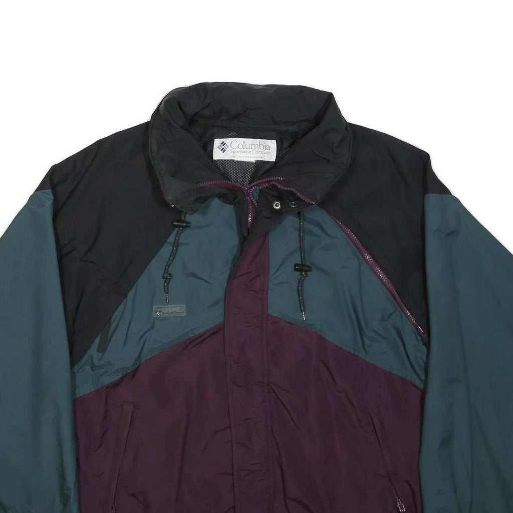 COLUMBIA Mens Black Teal & Burgundy Outdoor Jacket L Synthetic Colourblock Zip