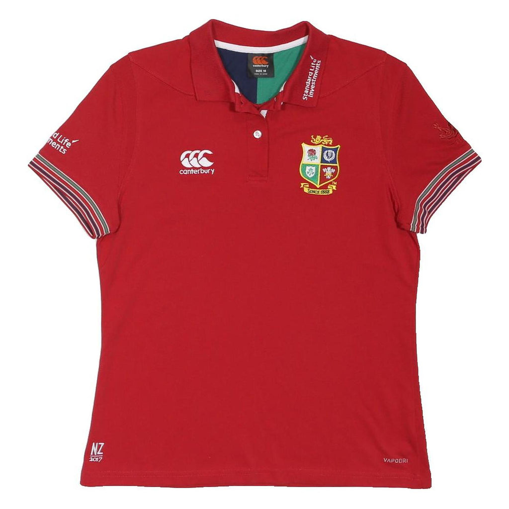 CANTERBURY Womens Red Rugby Crest Short Sleeve Polo Shirt UK 16 Cotton