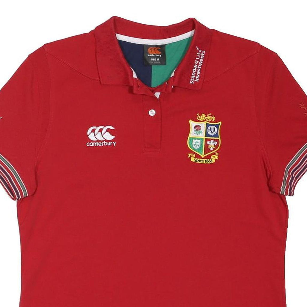 CANTERBURY Womens Red Rugby Crest Short Sleeve Polo Shirt UK 16 Cotton