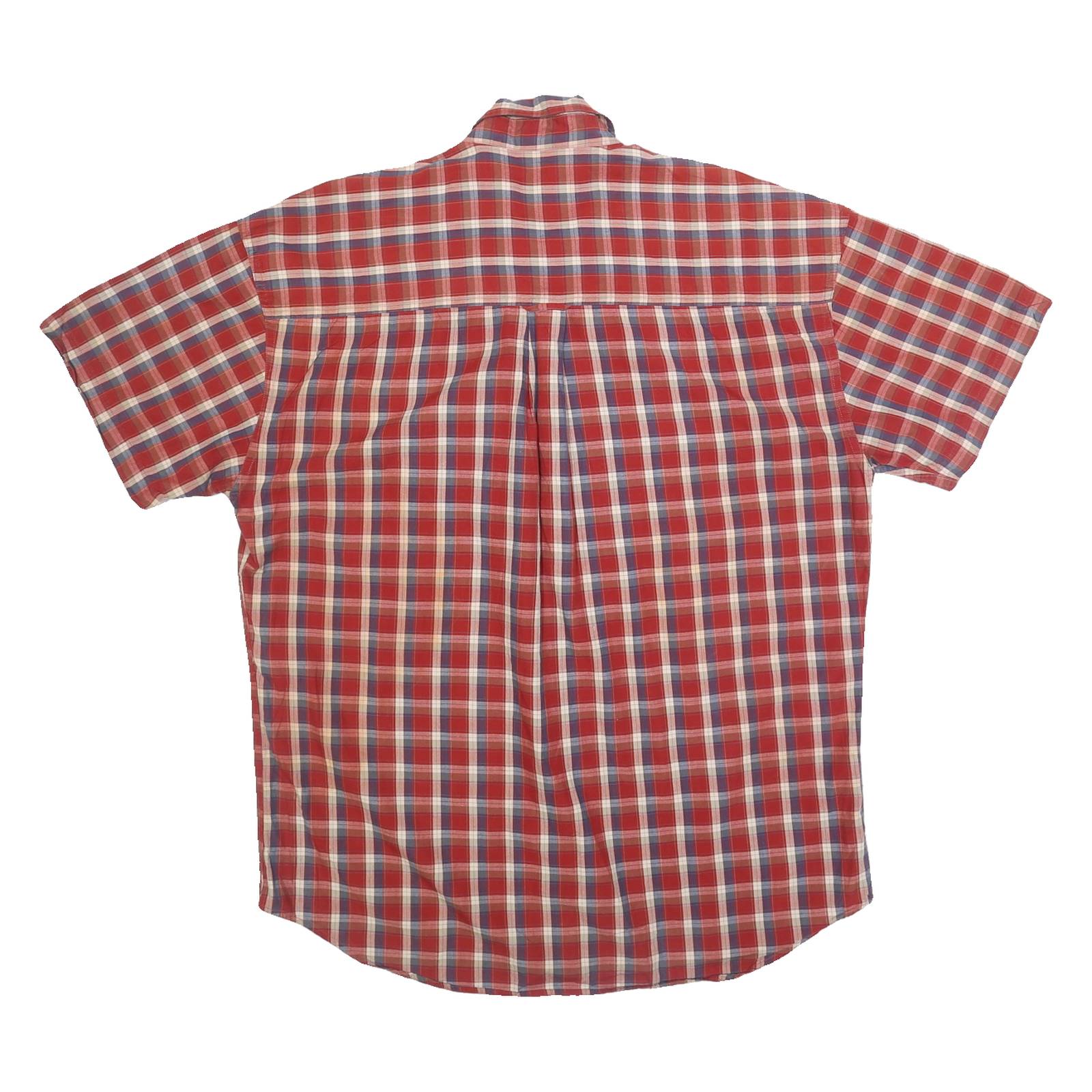 CHAPS RALPH LAUREN Mens Red Blue Beige Check Shirt L Casual Summer Cotton Short
