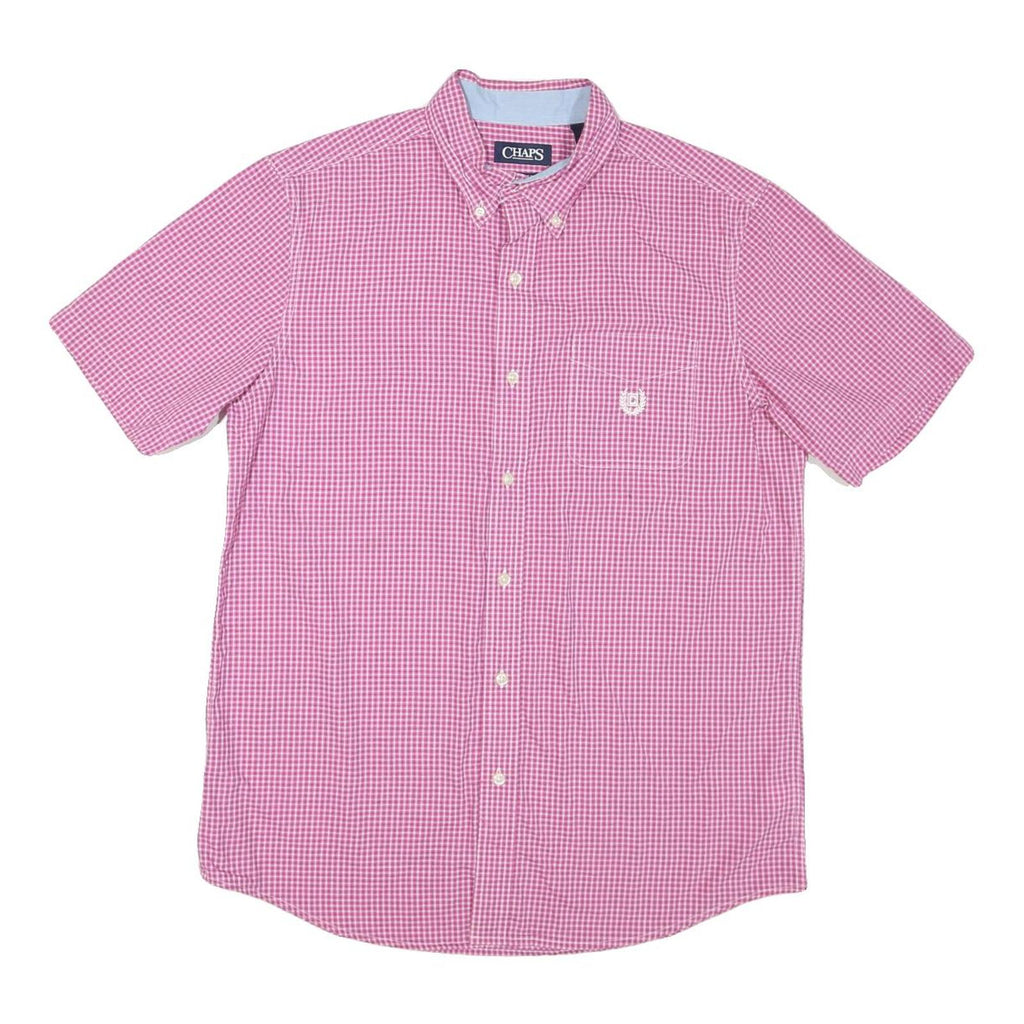 CHAPS Mens Pink & White Check Shirt M Button-Down Collar Short Sleeve Cotton