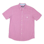 CHAPS Mens Pink & White Check Shirt M Button-Down Collar Short Sleeve Cotton