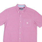 CHAPS Mens Pink & White Check Shirt M Button-Down Collar Short Sleeve Cotton